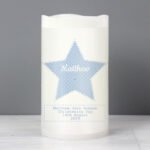 Personalised Blue Stitch & Dot Star Design Night Light LED Pillar Candle - Image 2