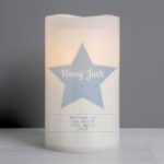 Personalised Blue Stitch & Dot Star Design Night Light LED Pillar Candle - Image 3