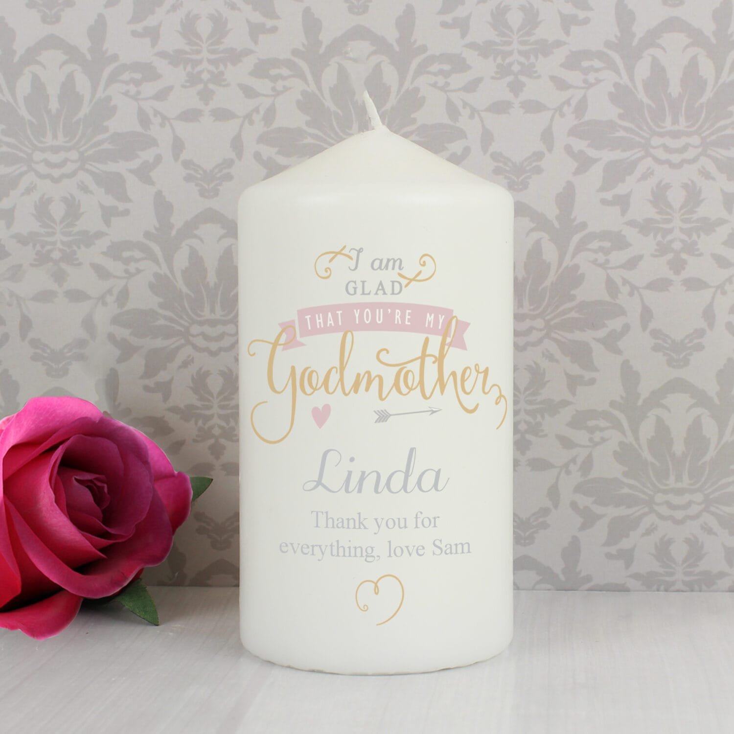 P0409D22 Personalised 'I Am Glad That You're My Godmother' Pillar Candle Personalised 'I Am Glad That You're My Godmother' Pillar Candle - Image 1