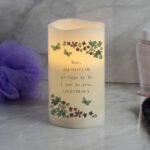 Personalised Any Message Forget Me Not Design LED Pillar Candle - Image 2
