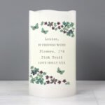 Personalised Any Message Forget Me Not Design LED Pillar Candle - Image 3