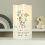Personalised Tiny Tatty Teddy Pink LED Night Light Pillar Candle