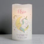 Personalised Baby Unicorn Design Night Light LED Pillar Candle