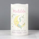 Personalised Baby Unicorn Design Night Light LED Pillar Candle - Image 2