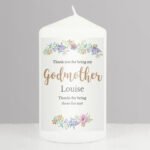 Personalised 'Thank You For Being My Godmother' Floral Watercolour Design Pillar Candle