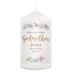 Personalised 'Thank You For Being My Godmother' Floral Watercolour Design Pillar Candle - Image 2