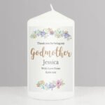 Personalised 'Thank You For Being My Godmother' Floral Watercolour Design Pillar Candle - Image 3