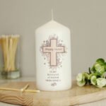 Personalised Any Message Floral Cross Design Pillar Candle - Image 2