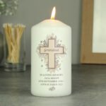 Personalised Any Message Floral Cross Design Pillar Candle - Image 3