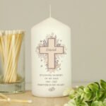 Personalised Any Message Floral Cross Design Pillar Candle - Image 4