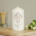 Personalised Any Message Floral Cross Design Pillar Candle - Image 6