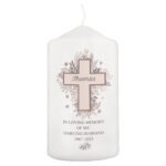 Personalised Any Message Floral Cross Design Pillar Candle - Image 7