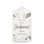 Personalised Any Message 'Godparent' Leaves Design Pillar Candle - Image 5