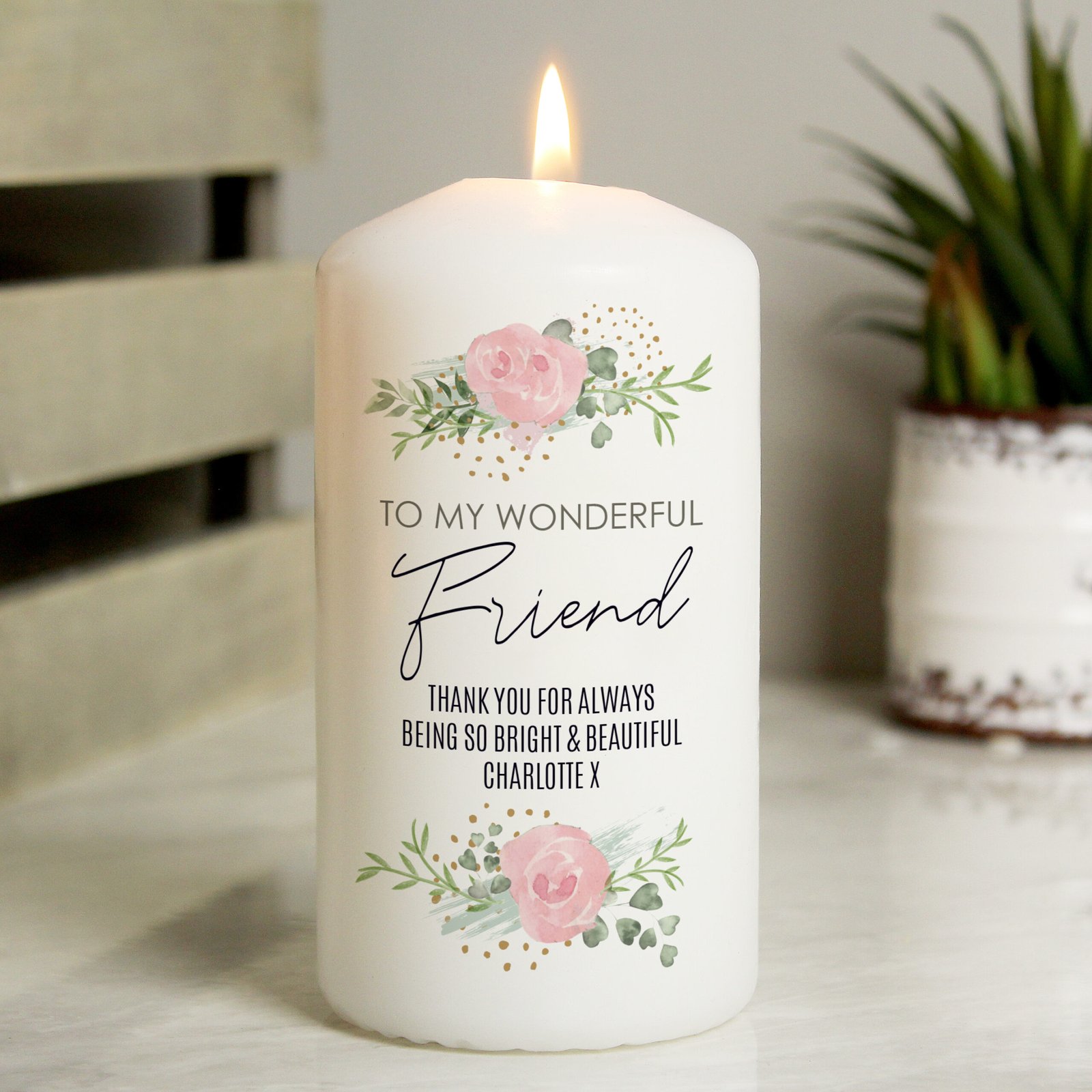 P0409D78 Personalised Any Message Abstract Rose Design Pillar Candle Personalised Any Message Abstract Rose Design Pillar Candle - Image 1