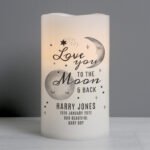 Personalised 'Love You To The Moon & Back' Baby Night Light LED Pillar Candle