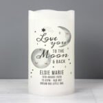Personalised 'Love You To The Moon & Back' Baby Night Light LED Pillar Candle - Image 2