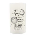 Personalised 'Love You To The Moon & Back' Baby Night Light LED Pillar Candle - Image 3