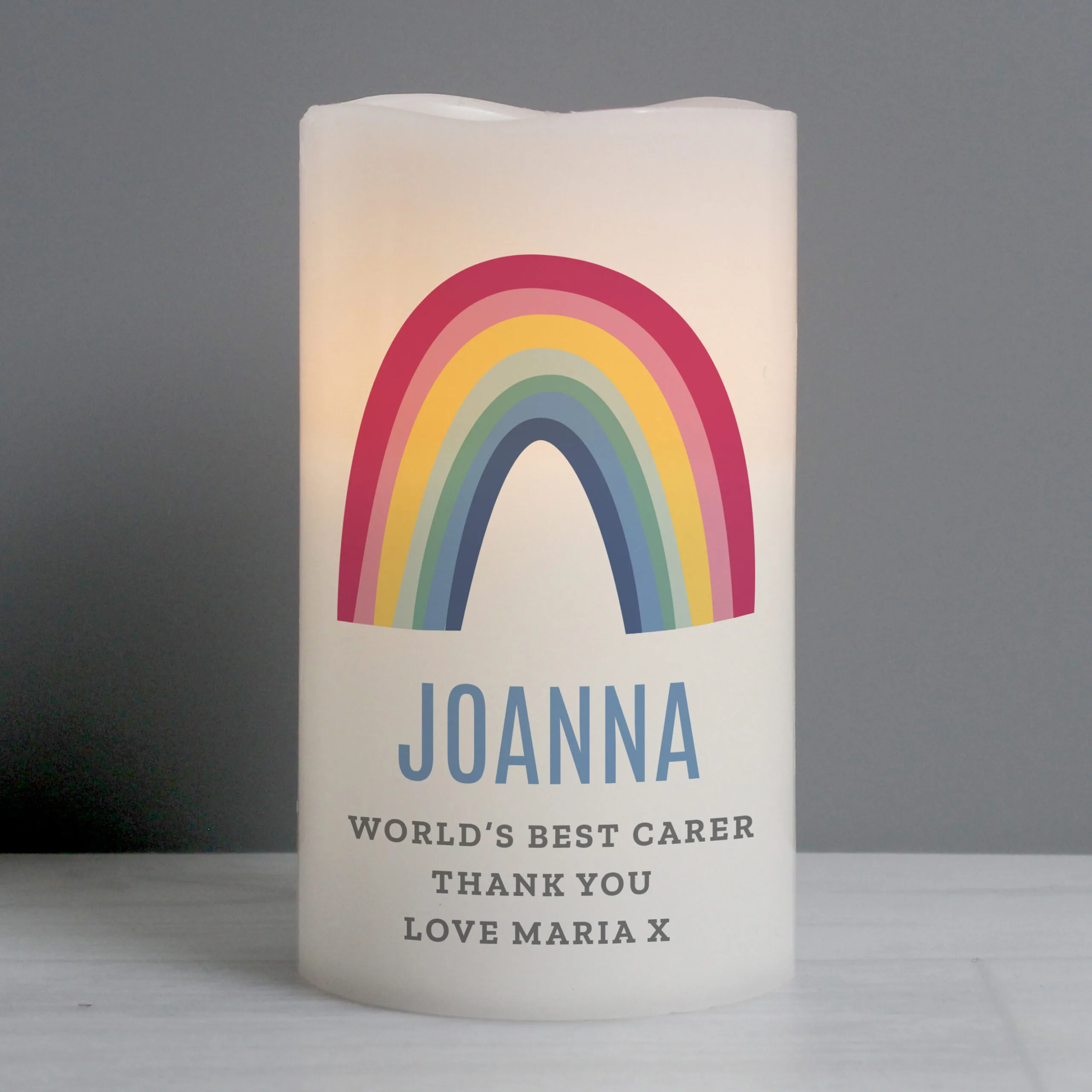 Personalised Any Message Rainbow Design LED Pillar Candle - Image 3