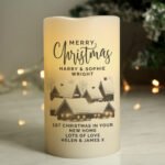 Personalised Christmas Town Design 'Merry Christmas' LED Pillar Candle