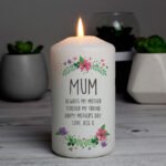 Personalised Any Message Floral Design Pillar Candle - Image 2