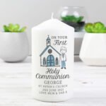 Personalised Boys 'On Your First Holy Communion' Pillar Candle