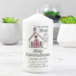Personalised Girls 'On Your First Holy Communion' Pillar Candle