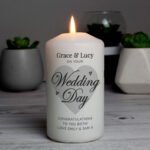Personalised 'On Your Wedding Day' Heart Motif Pillar Candle - Image 2