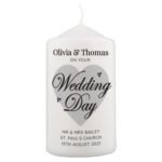 Personalised 'On Your Wedding Day' Heart Motif Pillar Candle - Image 4