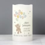Personalised Teddy & Balloons Design New Baby Night Light LED Pillar Candle - Image 2