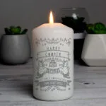 Personalised Grey Papercut Design Pillar Candle