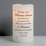 Personalised 'The Light of The Christmas Season' Memorial LED Pillar Candle