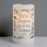 Personalised 'First Christmas' Holly Design LED Pillar Candle