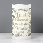 Personalised 'First Christmas' Holly Design LED Pillar Candle - Image 4