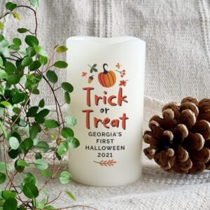 P0409E11 Personalised Any Message 'Trick or Treat' Halloween LED Pilar Candle 2