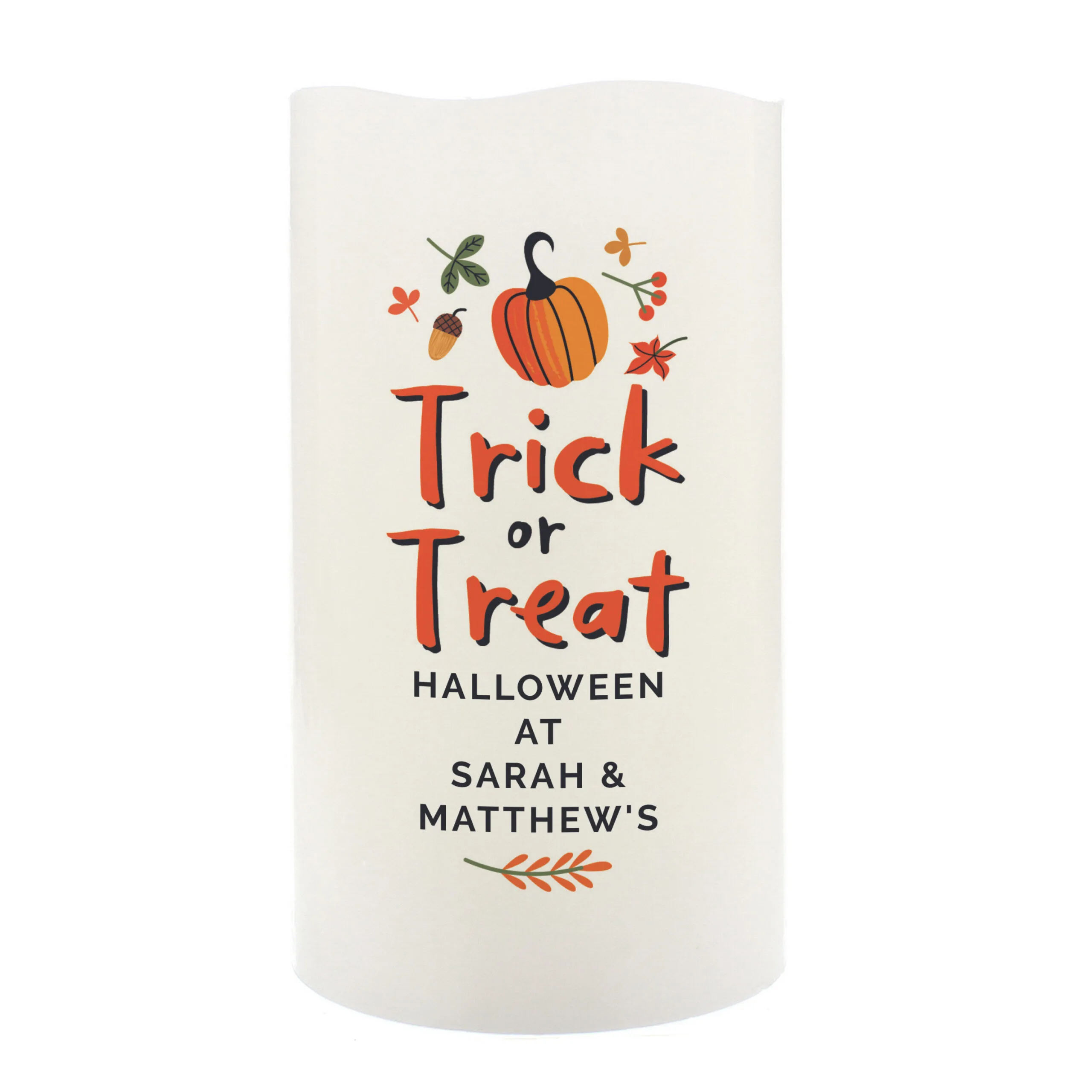 Personalised Any Message 'Trick or Treat' Halloween LED Pilar Candle - Image 6