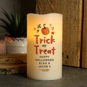 P0409E11 Personalised Any Message 'Trick or Treat' Halloween LED Pilar Candle