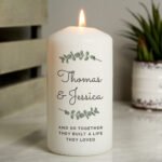 Personalised Any Message Botanical Design Pillar Candle - Image 2