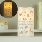 Personalised New Baby Safari Animals Design Night Light LED Pillar Candle - Image 3