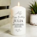 Personalised Any Message Fineline Floral Design Pillar Candle - Image 3