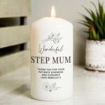 Personalised Any Message Fineline Floral Design Pillar Candle - Image 4