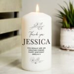 Personalised Any Message Fineline Floral Design Pillar Candle - Image 5