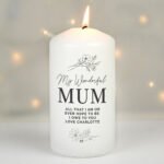 Personalised Any Message Fineline Floral Design Pillar Candle - Image 8