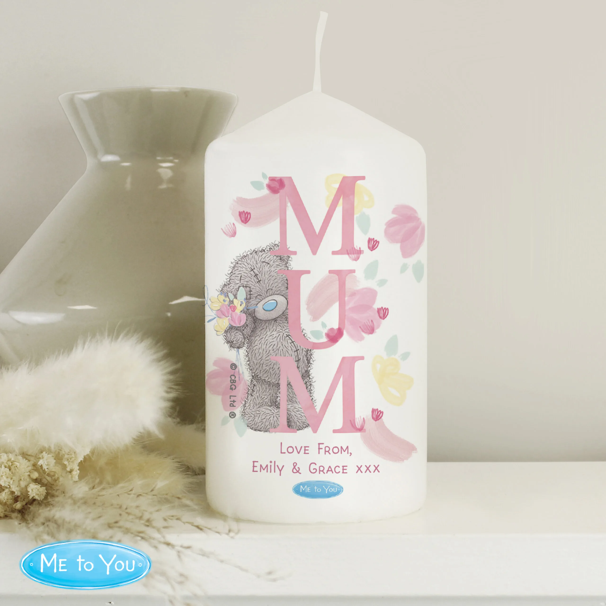 Personalised Me to You 'Mum' Floral Design Pillar Candle - Image 3