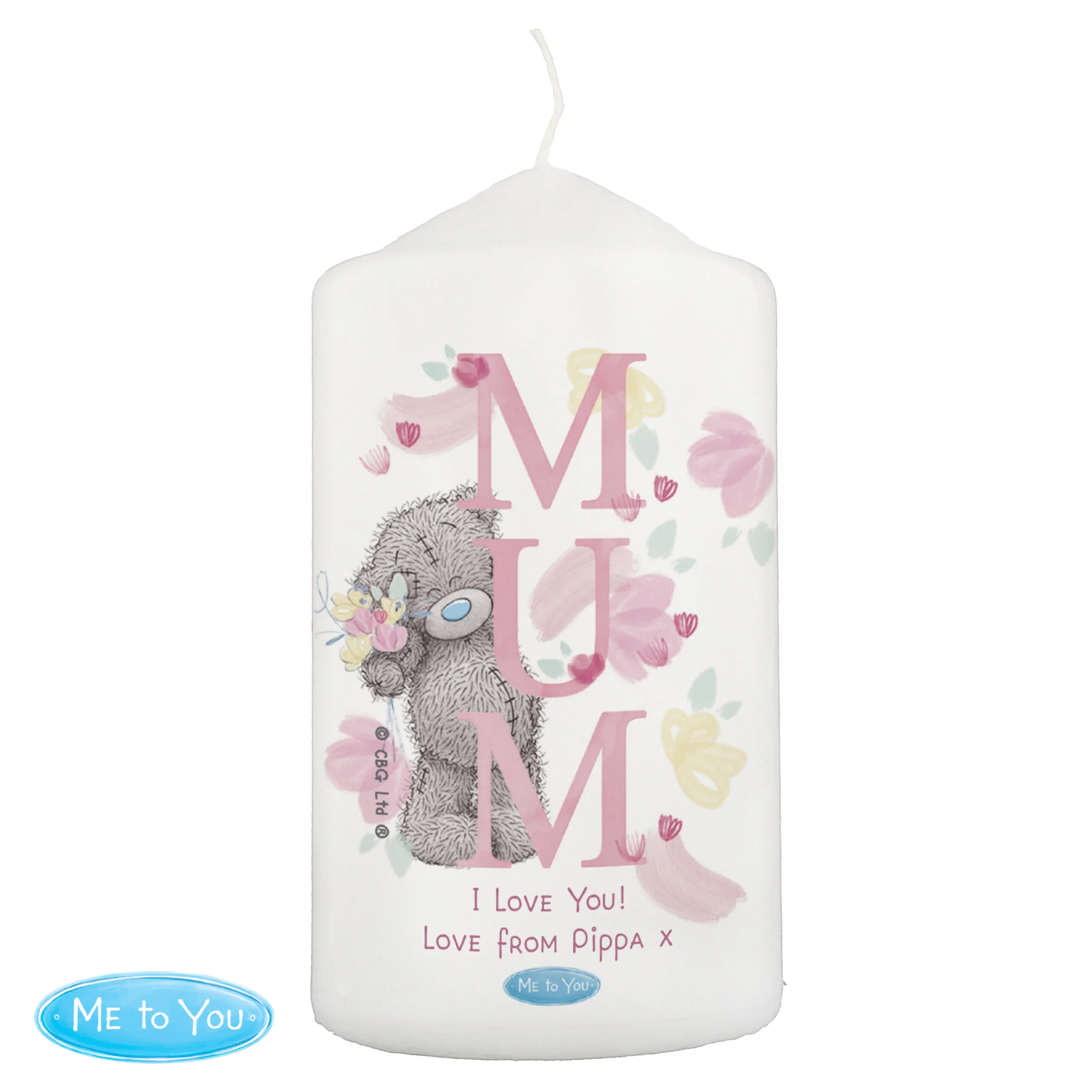Personalised Me to You 'Mum' Floral Design Pillar Candle - Image 4