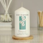 Personalised Any Message Birth Flower Design Pillar Candle - Image 12