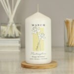 Personalised Any Message Birth Flower Design Pillar Candle - Image 3