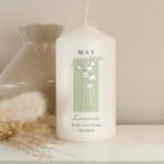 Personalised Any Message Birth Flower Design Pillar Candle - Image 5