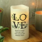 Personalised Any Message 'LOVE' Botanical Design LED Pillar Candle - Image 2