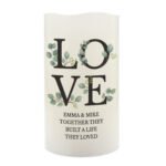 Personalised Any Message 'LOVE' Botanical Design LED Pillar Candle - Image 5