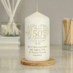 Personalised 'Happy 50th Anniversary' Heart Design Pillar Candle